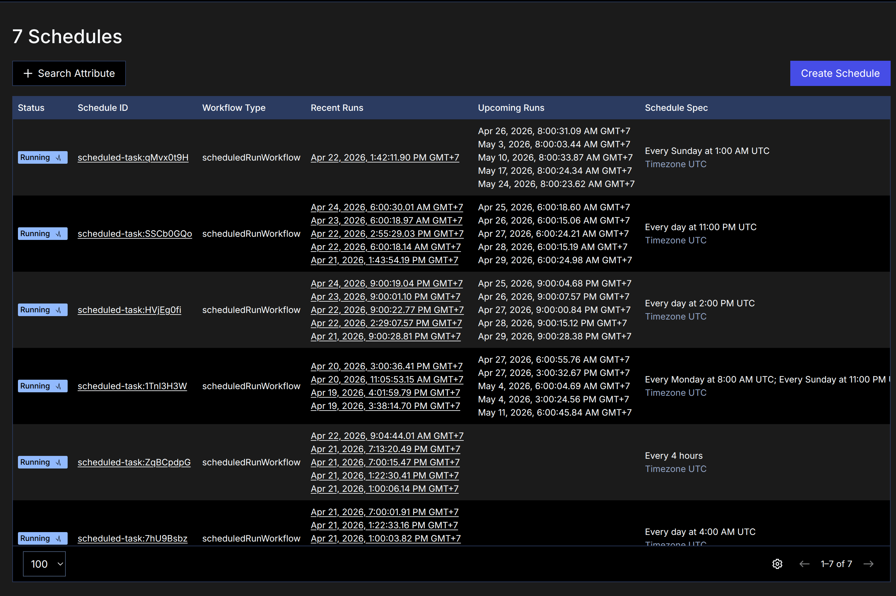 Temporal Dashboard - Scheduled Tasks