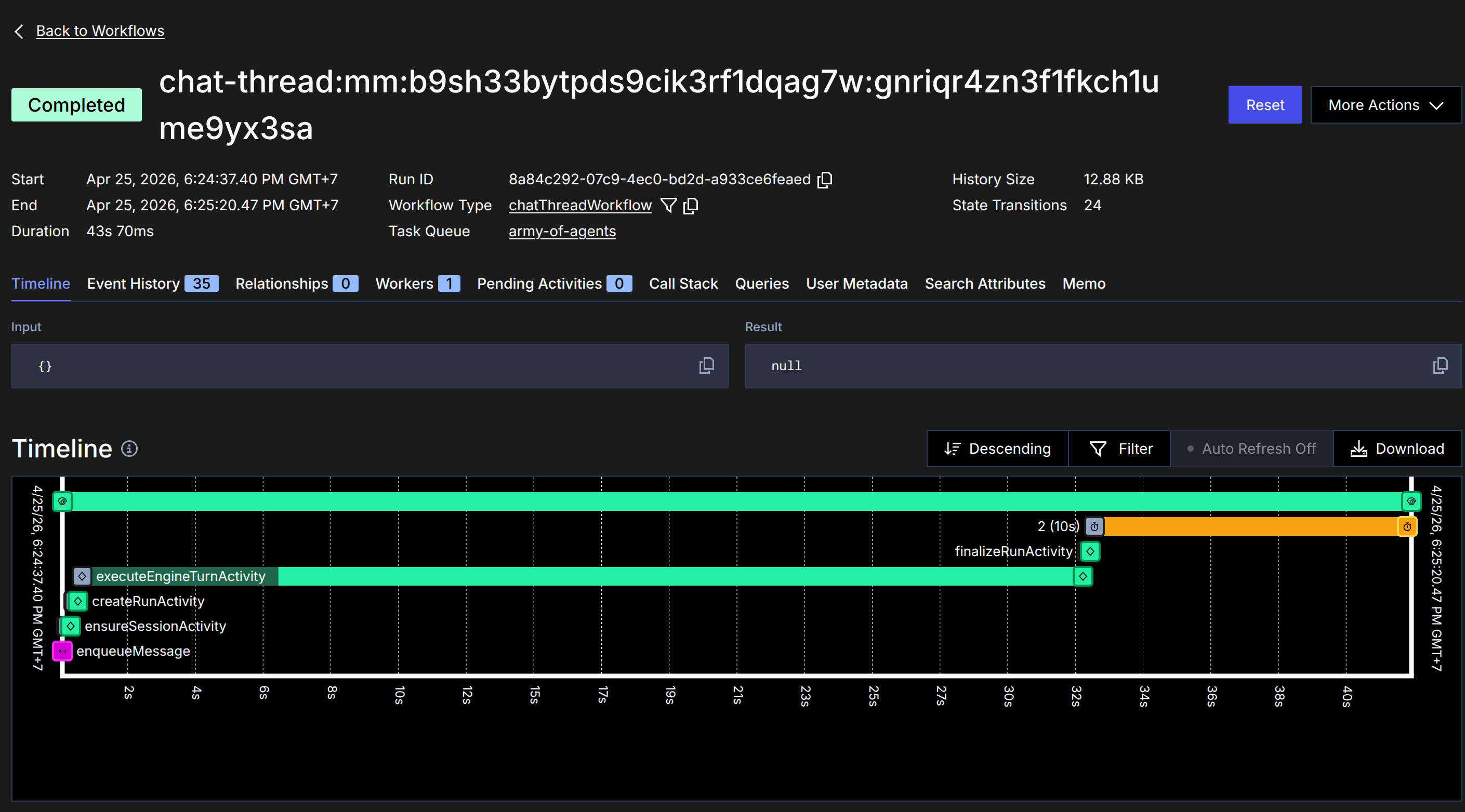 Temporal Dashboard - Workflow Trace